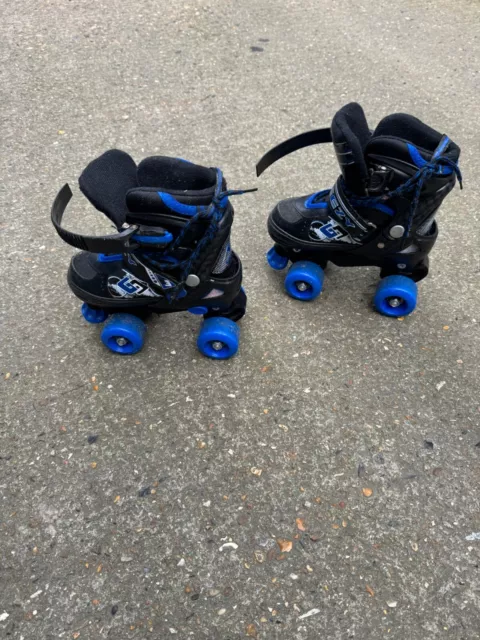 Kids Adjustable Quad Roller Skates, Blue Roller Skates For Boys And Girls, 4 Whe