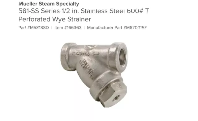 581-SS Series 1/2 in. Stainless Steel 600# Thread Perforated Wye Strainer