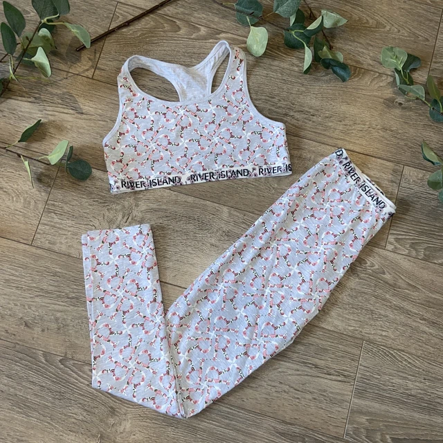 RIVER ISLAND girls leggings crop top sports floral summer co ord set 11-12