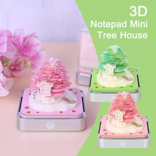 3D Notepad 2024 Calendar Flower Tree House Memo Pad Sticky' Cute Notes Q8H0