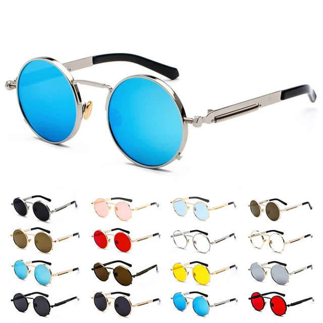 Nero Steampunk Occhiali da Sole 50s Rotondi Vintage Retrò John Lennon