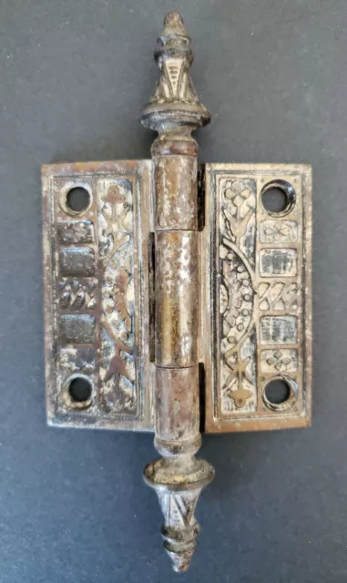 One  2.5" x 2.5" Eastlake Steeple Tipped Cast Iron Victorian Hinge removable pin