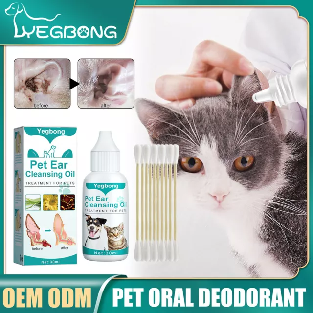 30ml Cat Ear Deodorant Oil Anti-ticks Cat Ear Wash Set for Pet Cleaning Supplies