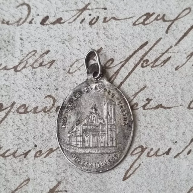 Pendentif Médaille ND Des Vertus Aubervilliers XIXè Argent Silver Medal 19thC