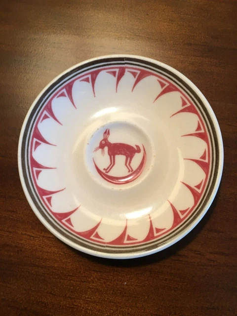 Original Santa Fe Railroad Mimbreno China Demitasse Saucer Full Indian Backstamp