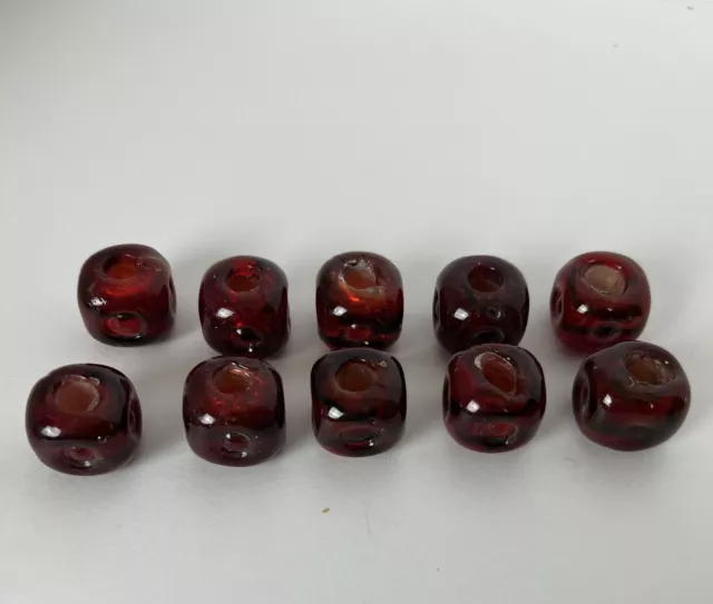 Large Hole Glass Beads for Macrame Red Large Square Set Of 10 Beads