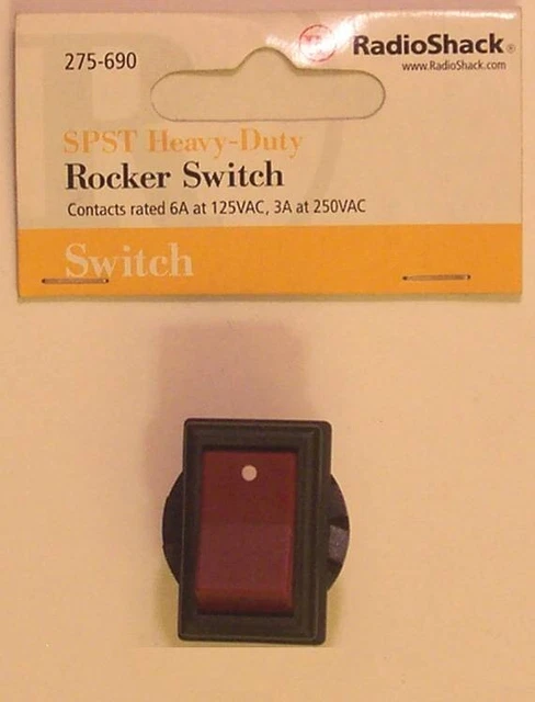 RadioShack 275-690 SPST Heavy-Duty Rocker Switch ~ 6A at 125VAC ~ 3A at 250VAC