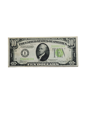 $10 (ten) 1934 LGS LIME (LIGHT GREEN SEAL) Federal Reserve Note Unique Serial #