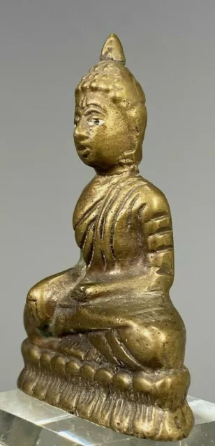 Rare Laos Laotian Brass Statue of Buddha with Polychrome eyes ca. 19th century