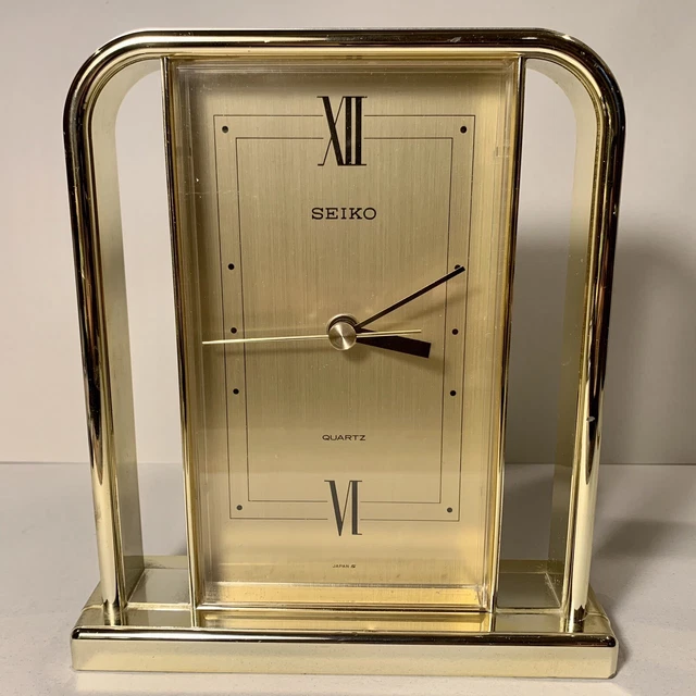 VINTAGE SEIKO GOLD Tone Quartz Desk Mantel Clock Japan QQZ163G For