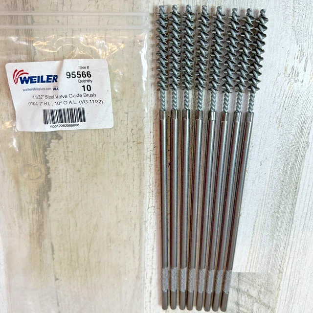 8 WEILER 95566 Steel Valve Guide Brush, 11/32 IN DIA X 2 IN L, 10 IN OAL 0.0104