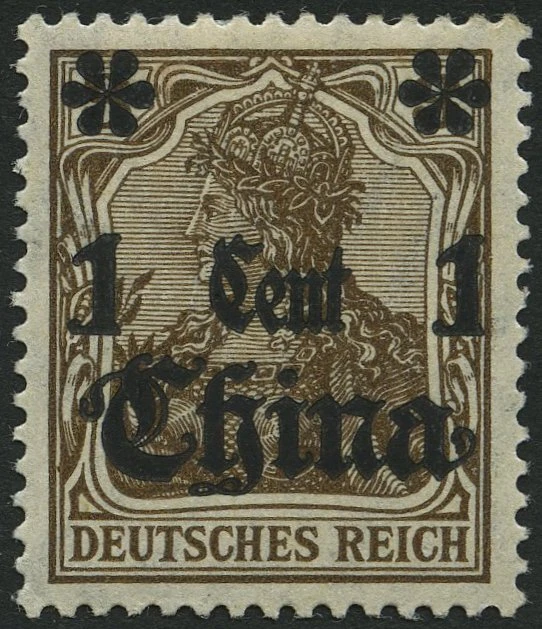 DP CHINA 38IIb *, 1919, 1 C. auf 3 Pf. schwärzlichbraun, Kriegsdruck, Falzrest,