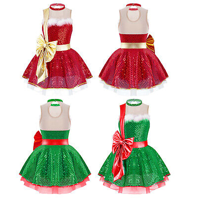 Mädchen Weihnachten Partykleid Pailletten Prinzessin Tutu Kleid Kostüm Tanzkleid
