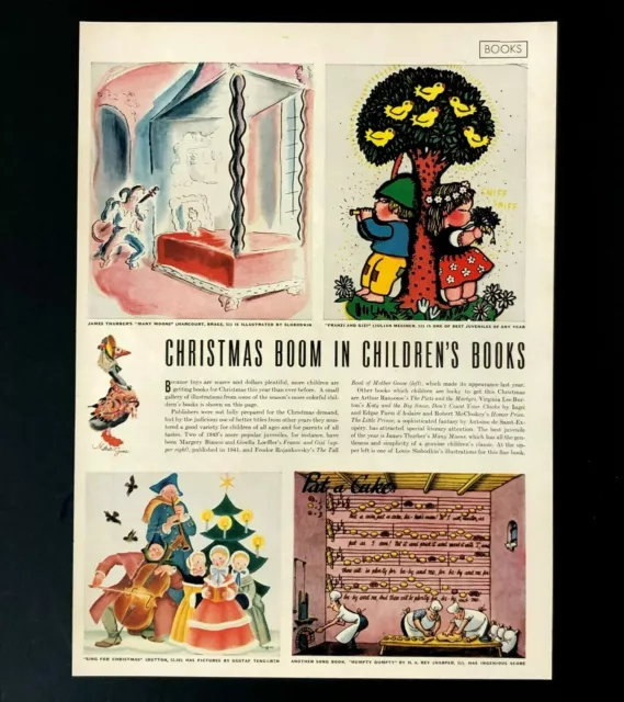 1943 Children Book Advertisement WW II Christmas Gift Illustrations Vtg Print AD