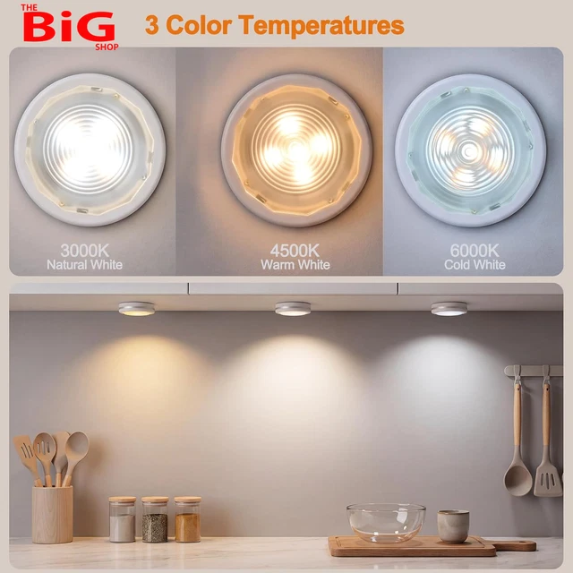 UNDER CABINET LIGHTS, Wireless LED Puck Lights Upgraded 10LED, Remote ...