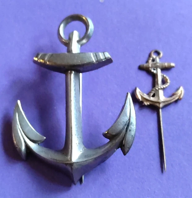 ANCIENNE BROCHE GEANTE Ancre Marine Corde Decoration Militaire A