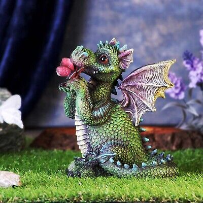 Green Dragon & Butterfly Figurine Statue Ornament Sculpture Gift New & Boxed