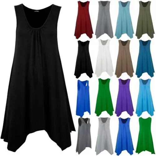 Donna Fazzoletto Orlo Elasticizzato senza Maniche Crespo Top Svasato Mini Abito