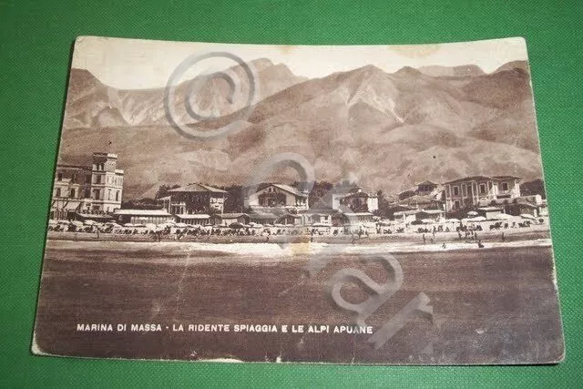 Cartolina Marina di Massa - La spiaggia e le Alpi Apuane 1950.