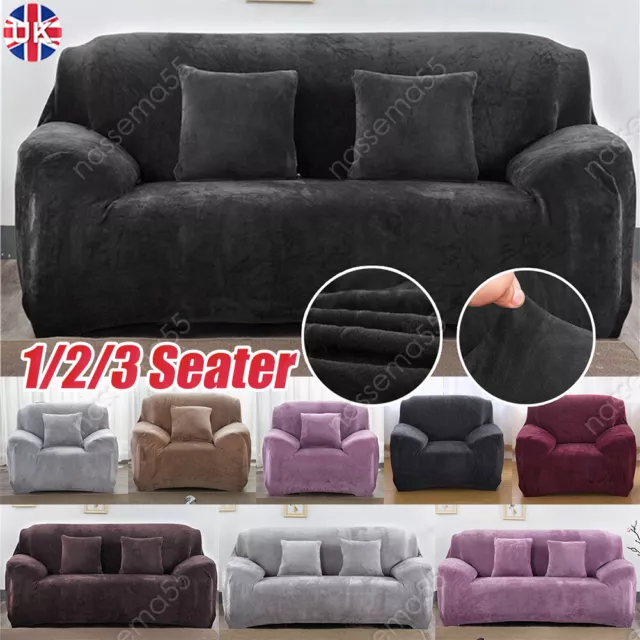 UK 1/2/3 Sitz Sofa Abdeckungen einfache Passform Stretch Protector weiche Couch Abdeckung Samt