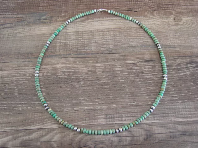 Sterling Silver Green Rondelle Turquoise 18" Necklace by I. John