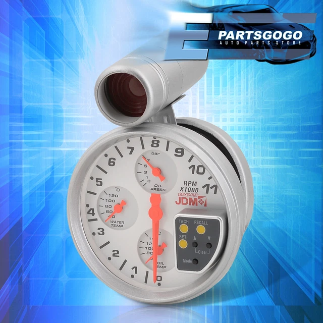 Universal 5" JDM 4-in-1 11k Oil Water Temp Gauge Cluster Tach Tachometer White