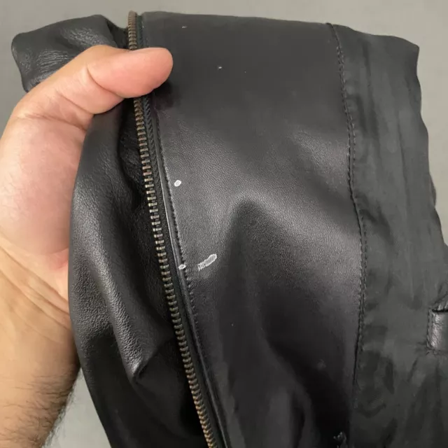 Barneys New York Jacket Mens Medium Black Leather Full Zip Pockets Outdoor 3