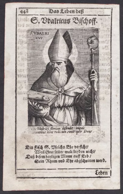 Ulrich von Augsburg Bischof Saint Heiligenbild Kupferstich engraving 1645