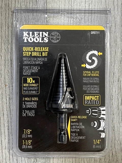 KLEIN TOOLS QRST11 Quick-Release Step Drill SPIRAL FLUTE 7/8 to 1-1/8-Inch
