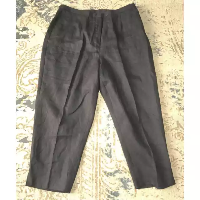 Laura Ashley Woman 100% Linen Pants Black Straight Leg Size 18W