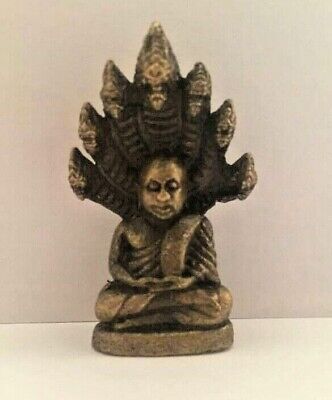 Figure Buddha Naga Amulet Figurine Miniature Bronze Thailand b133