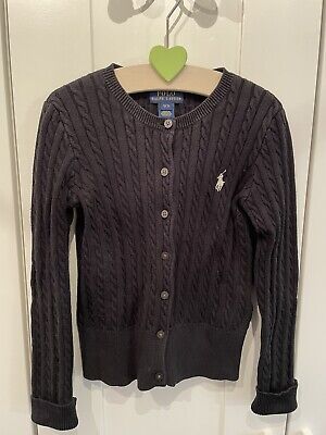 Gorgeous Girls Polo Ralph Lauren Black Cream Cable Knit Cardigan Size S 6-7 Yrs
