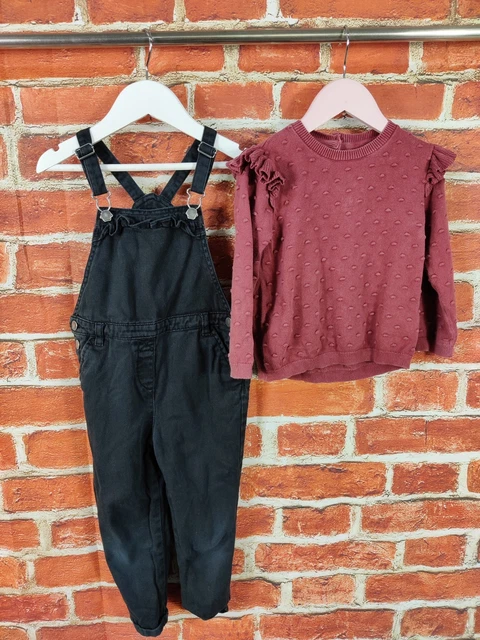 Girls Bundle Age 3-4 Years Next F&F Denim Dungarees Dobby Spot Jumper Kids 104Cm