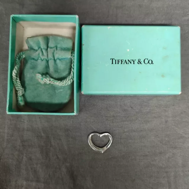 Tiffany & Co Sterling Silver Elsa Peretti Open Heart 22mm Pendant Necklace Top