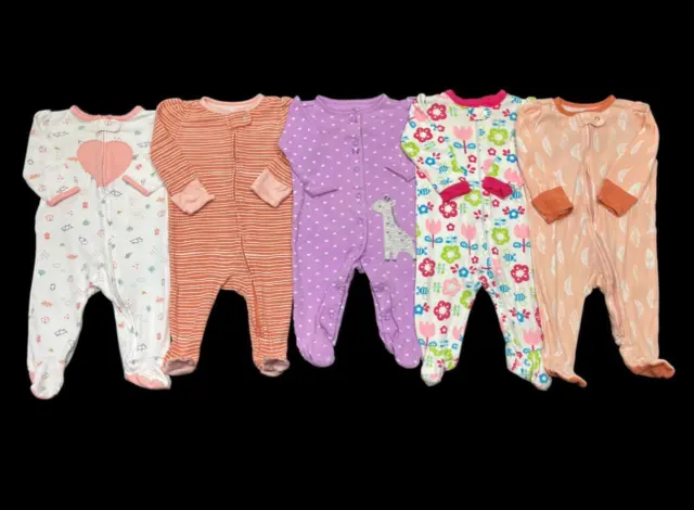 Baby Girl 3-6 Months Carter's Cotton Footed Sleeper Pajama Lot PJ Bundle