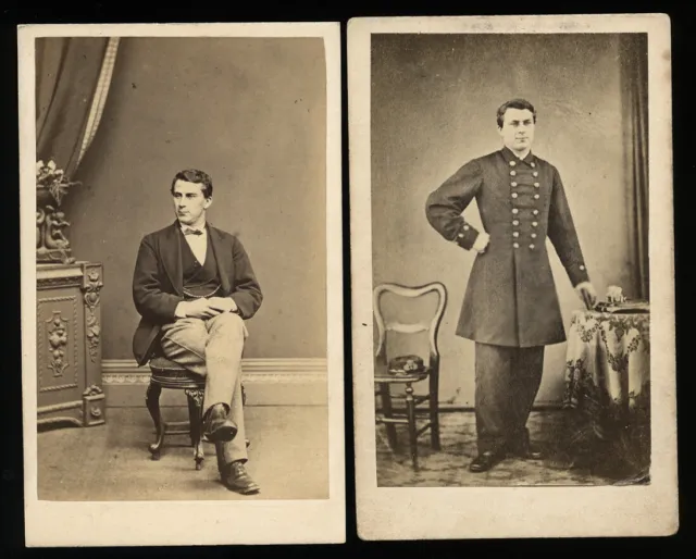 SET OF 2 1860s CDV PHOTOS BRITISH NAVY SAILOR OFFICER UNIFORM & CIVILIAN CLOTHES