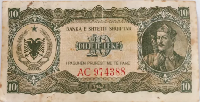 ALBANIA 🇦🇱 10 Leke 1947 VF , Rare Banknote