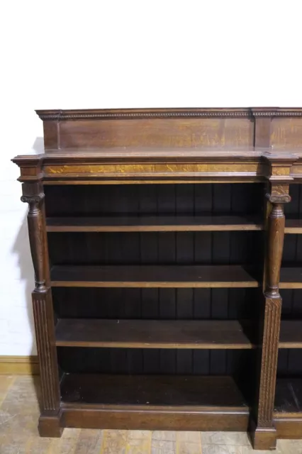 Antique Large Victorian Oak breakfront open library bookcase 3