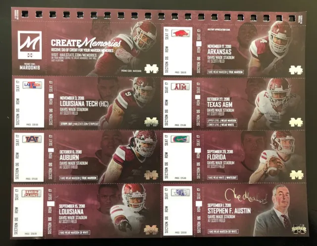 2018 Mississippi State Bulldogs Football Collectible Ticket Stub - Any Home Game