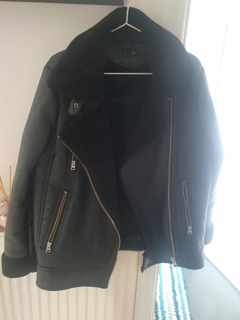 GOLDDIGGA BIKER JACKET Aviator Ladies Size 8 XS RRP 79.99 Faux Fur