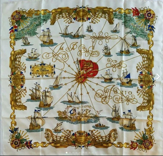 HERMES Scarf Carre 90 sailing ship of light Silk F/S