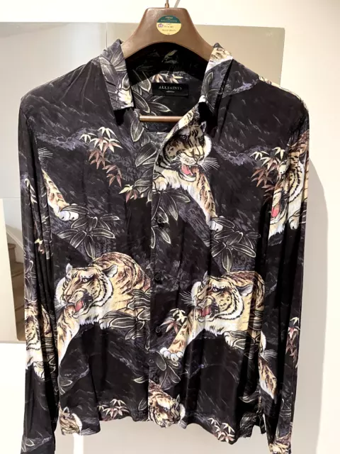 All Saints black CHOKAI tiger shirt - MEDIUM RRP £130