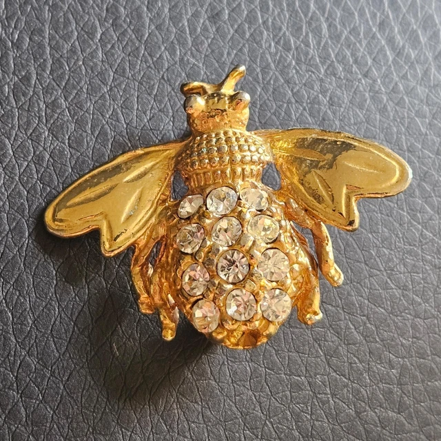 Broche Vintage Années 80 Plaquée Or - Motif Abeille/mouche Avec Perle - Occasion
