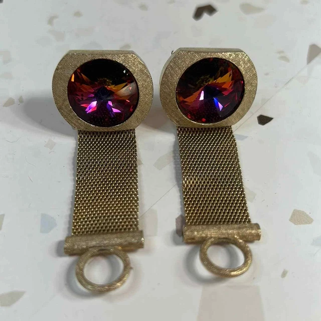 VTG 70s Large Rivoli Crystal Cufflinks Ornate Watermelon Prism Wrap Around Bling