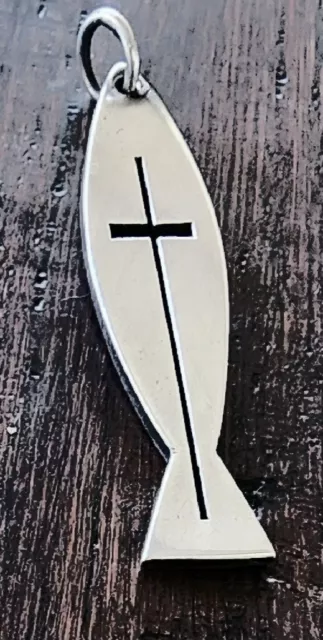 James Avery Retired  LONG Fish/Cross Cut Out Center Pendant NEAT Piece RARE!