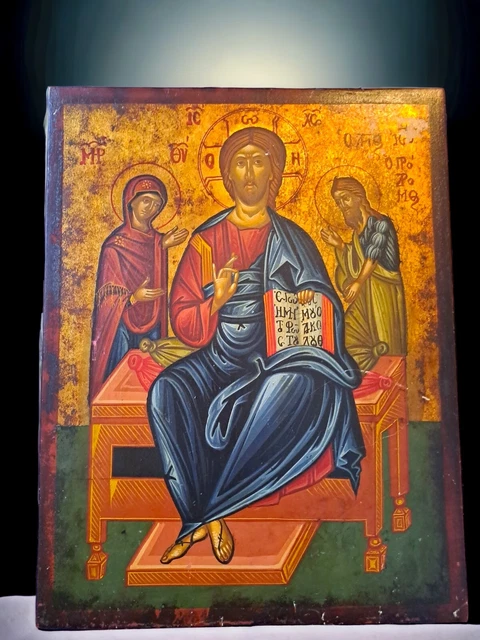 Jesus Christ icon Deisis,Greek Orthodox icon of our Deesis, Byzantine