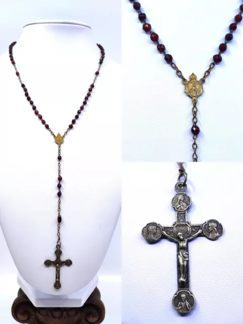 Antike Granat Kette * Rosenkranz * Kreuz Schmuck Antik Heilig - Religion