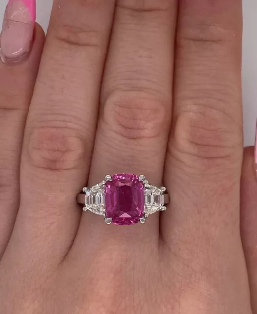 Diamond Engagement Ring 1 Ct Genuine Pink Sapphire Womens 950 Platinum Sizable