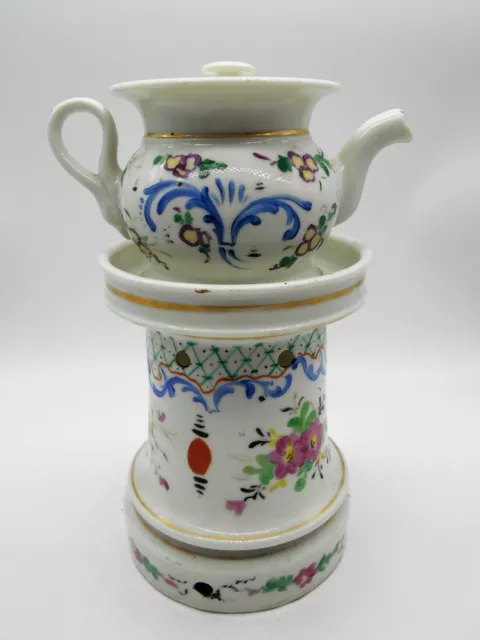 TISANIÈRE VEILLEUSE DECOR FLORAL PORCELAINE DE PARIS XIX ème