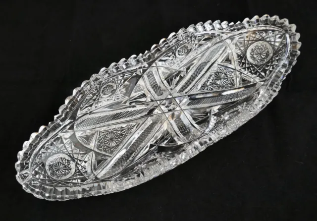 Antique American Brilliant Cut Glass Crystal Celery Relish Oval Dish Tray 11.5"